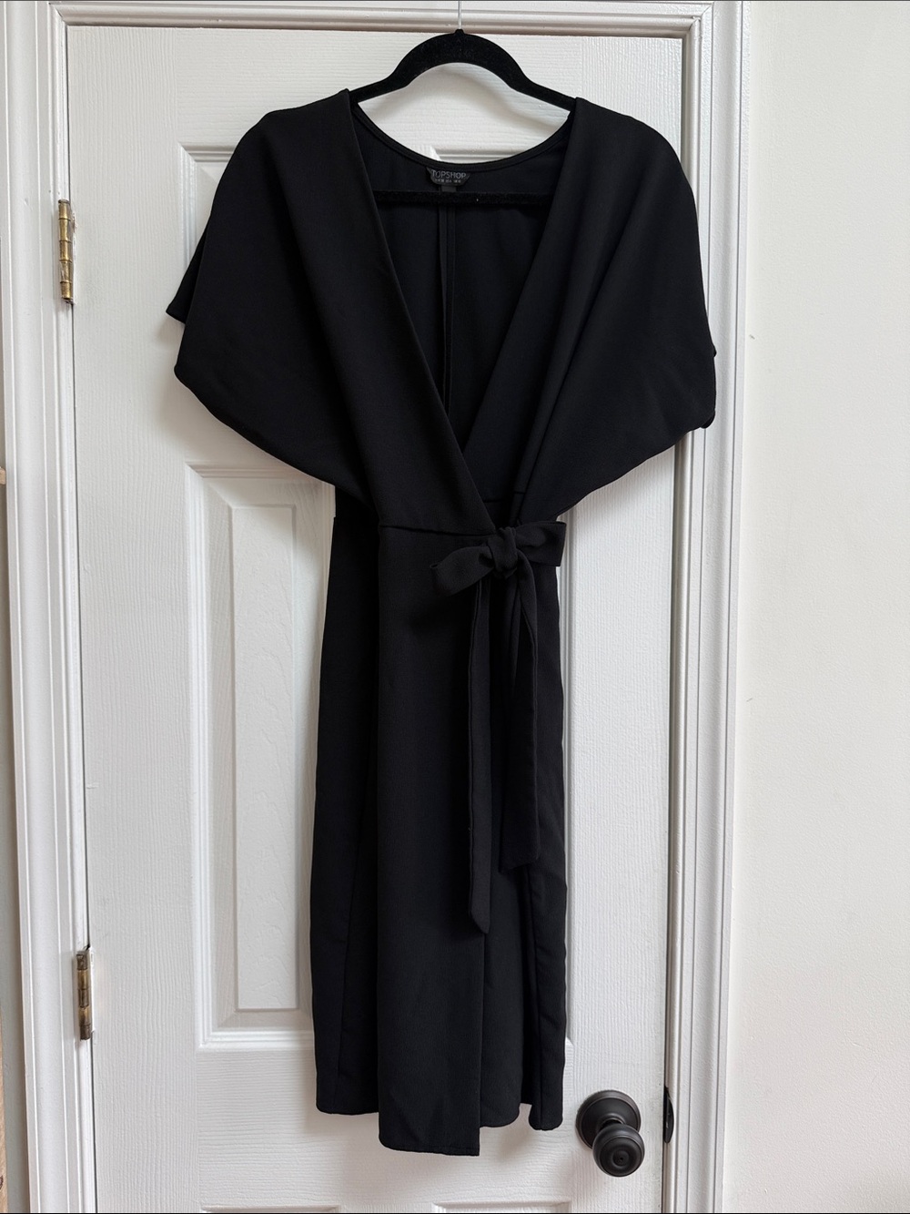 Topshop Black Midi Wrap Dress with Tie Waist